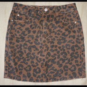Leopard print denim skirt